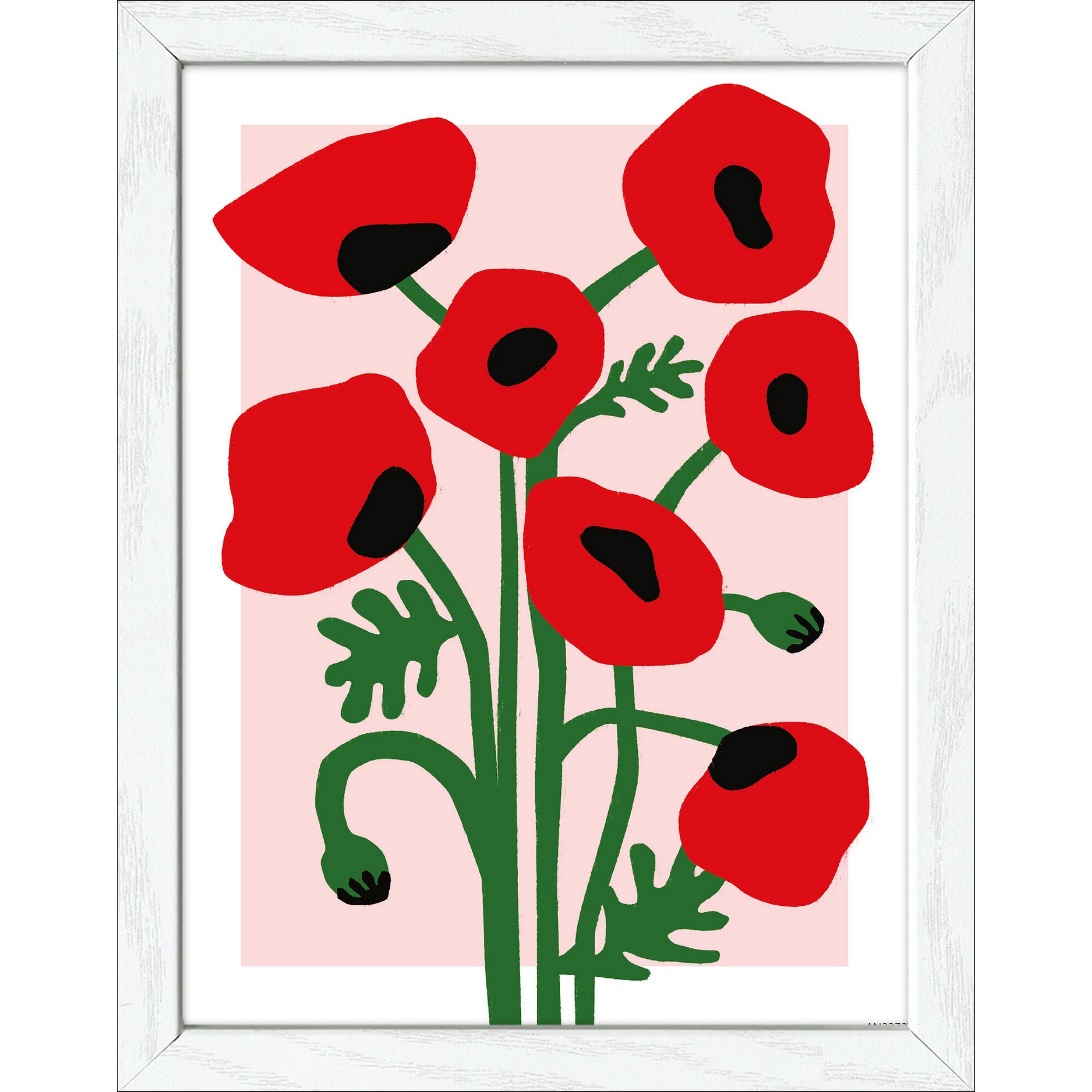 Gerahmtes Bild mit roten Mohnblumen auf rosa Hintergrund