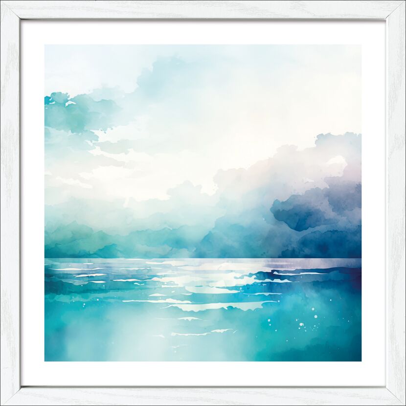 Aquarellmalerei von blauem Wasser und Himmel