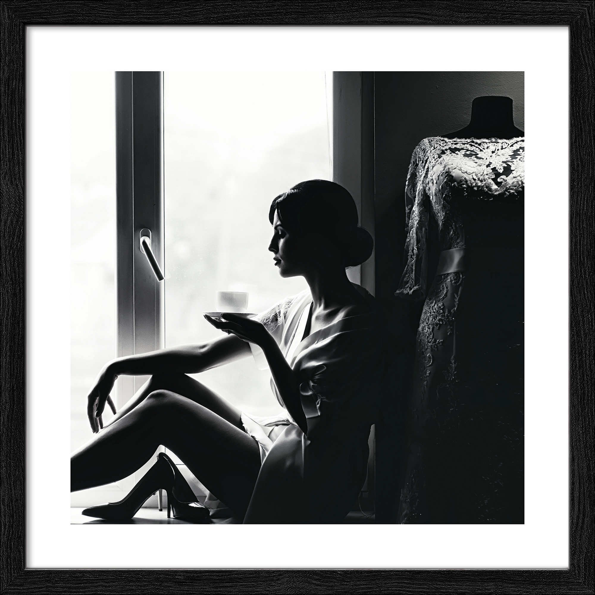 Kunstdruck Framed-Art 'Lady Drinking Coffee' 33 x 33 cm + product picture