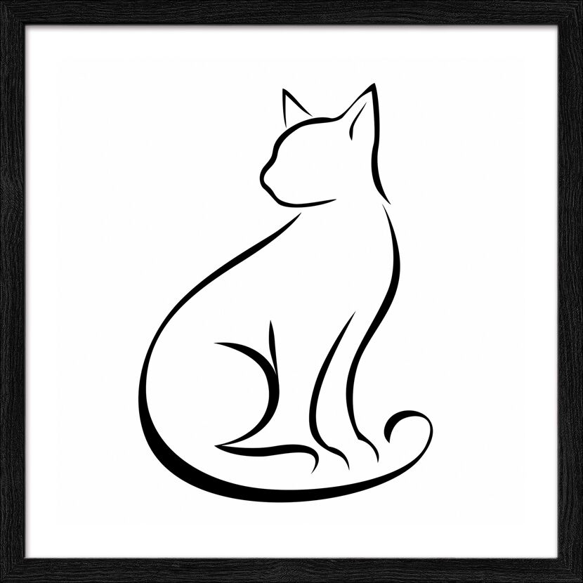 Schwarz-weiße Zeichnung einer sitzenden Katze.
