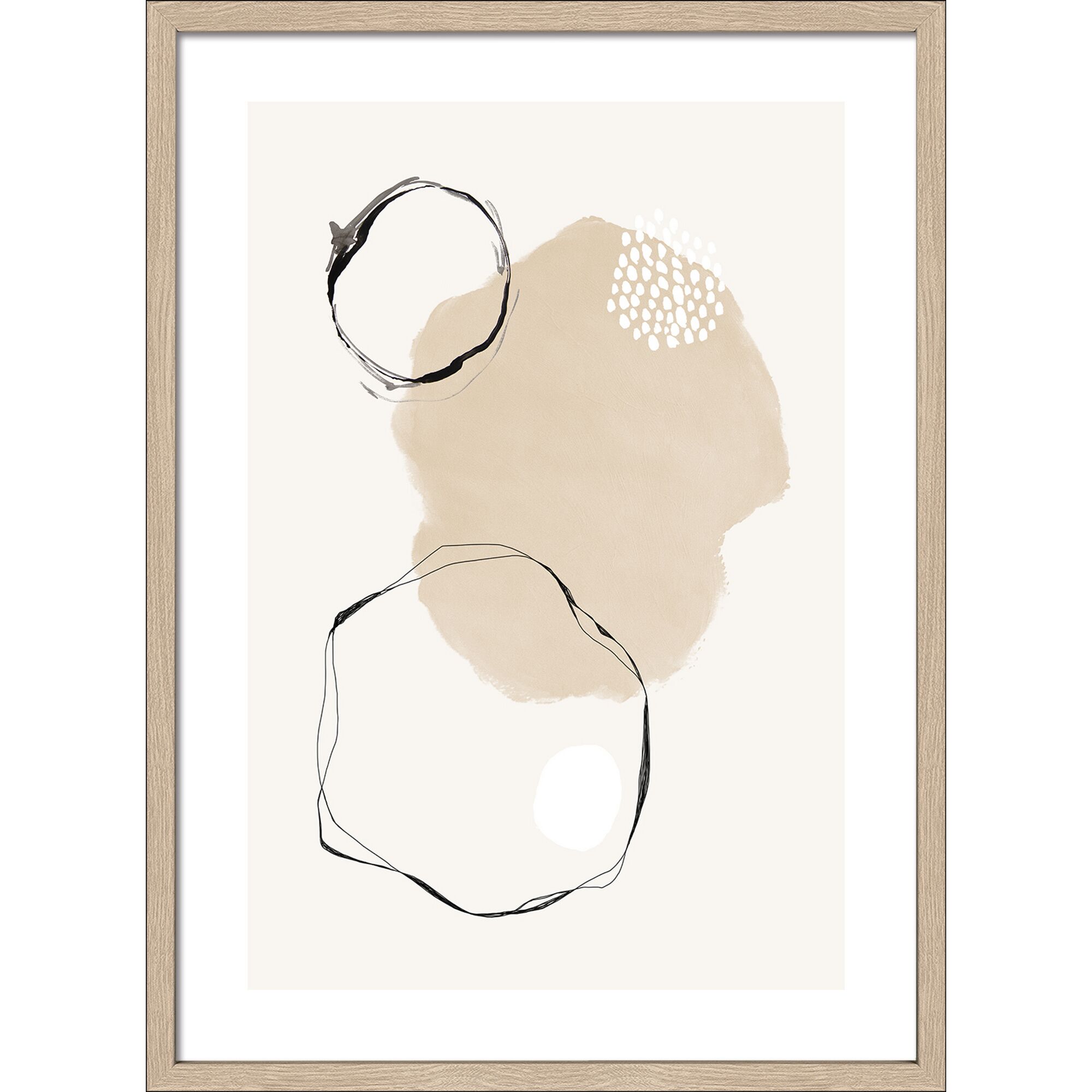 Abstraktes Kunstwerk mit beigen Farbflächen und schwarzen Linien