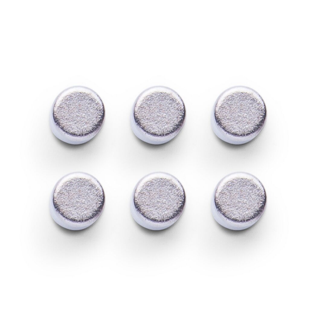 Sechs silberne, runde Magnete