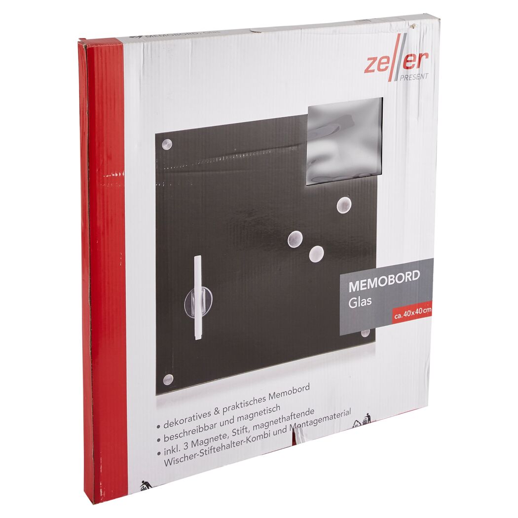 Schwarzes Memoboard aus Glas in Verpackung