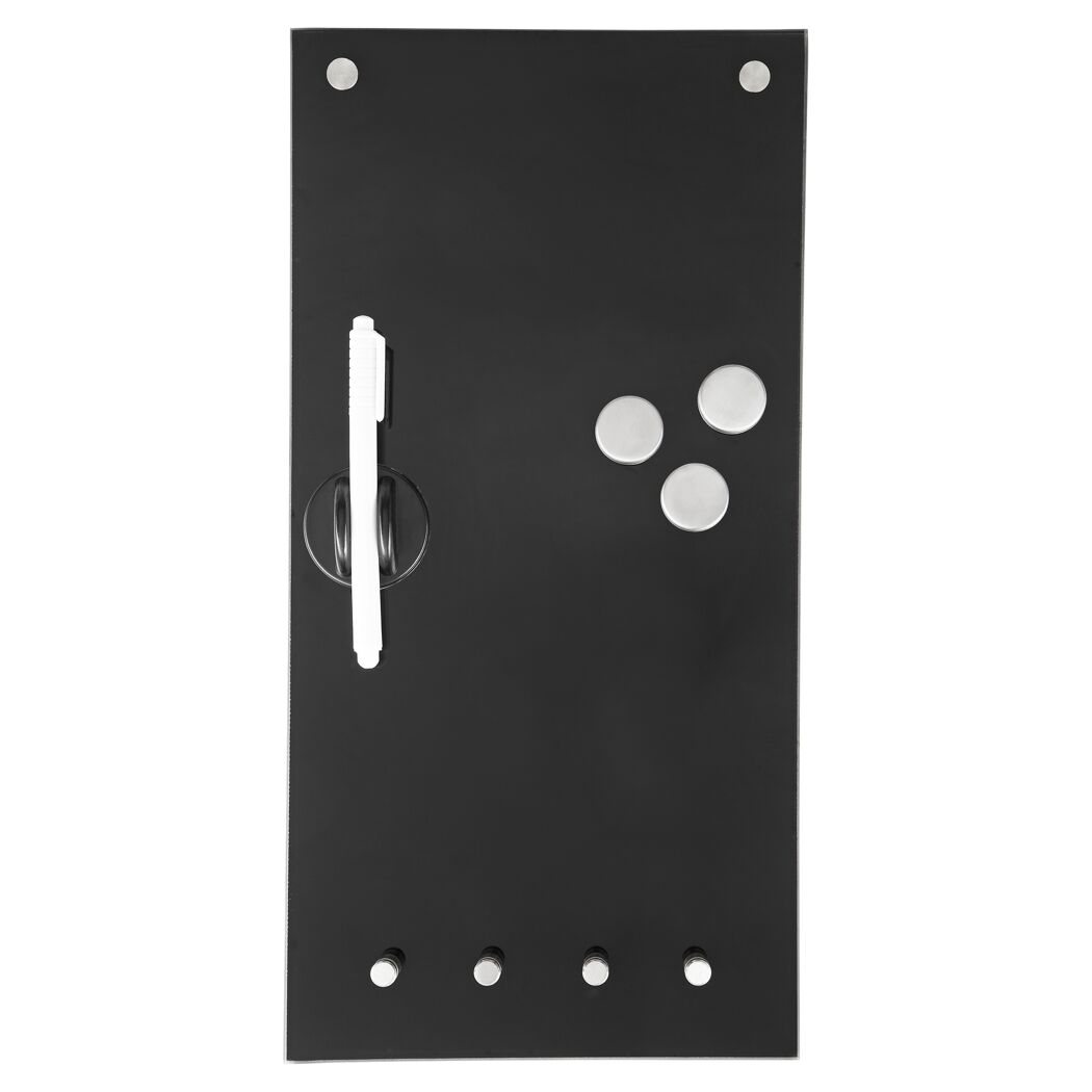 Schwarzes Glas-Memoboard mit weißem Stift und Magneten
