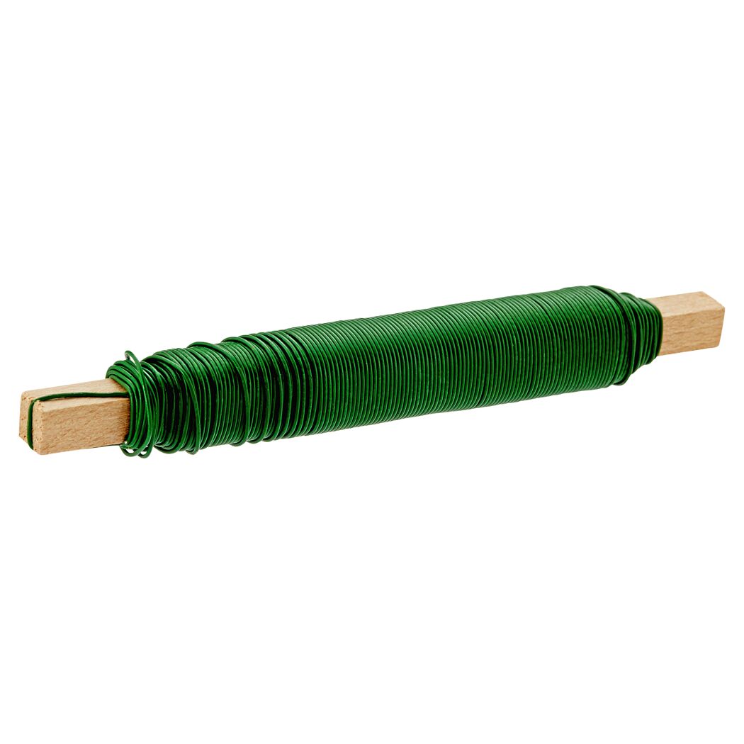 Rolle grüner Wickeldraht mit Holzgriffen.