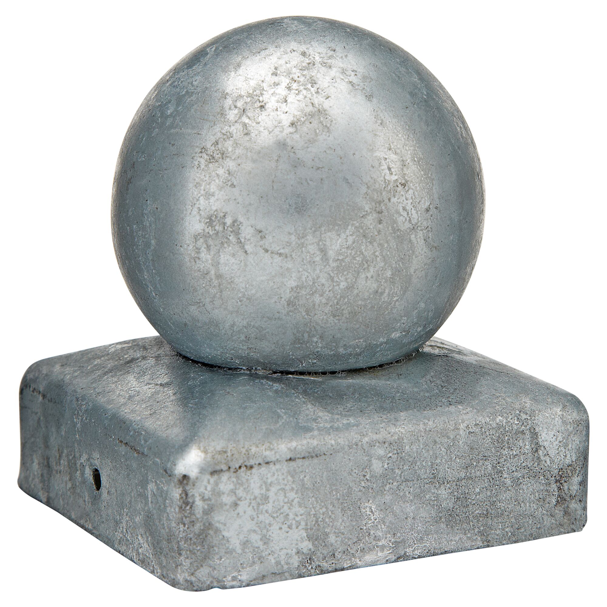 Metallene Pfostenkappe mit Kugel.