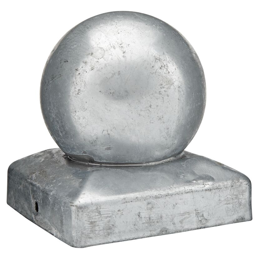 Metallene Pfostenkappe mit Kugel.