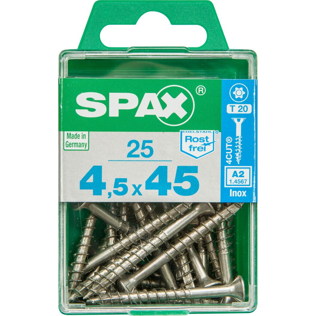 SPAX Schrauben 4,5 x 45 mm, 25 Stück, Edelstahl, rostfrei