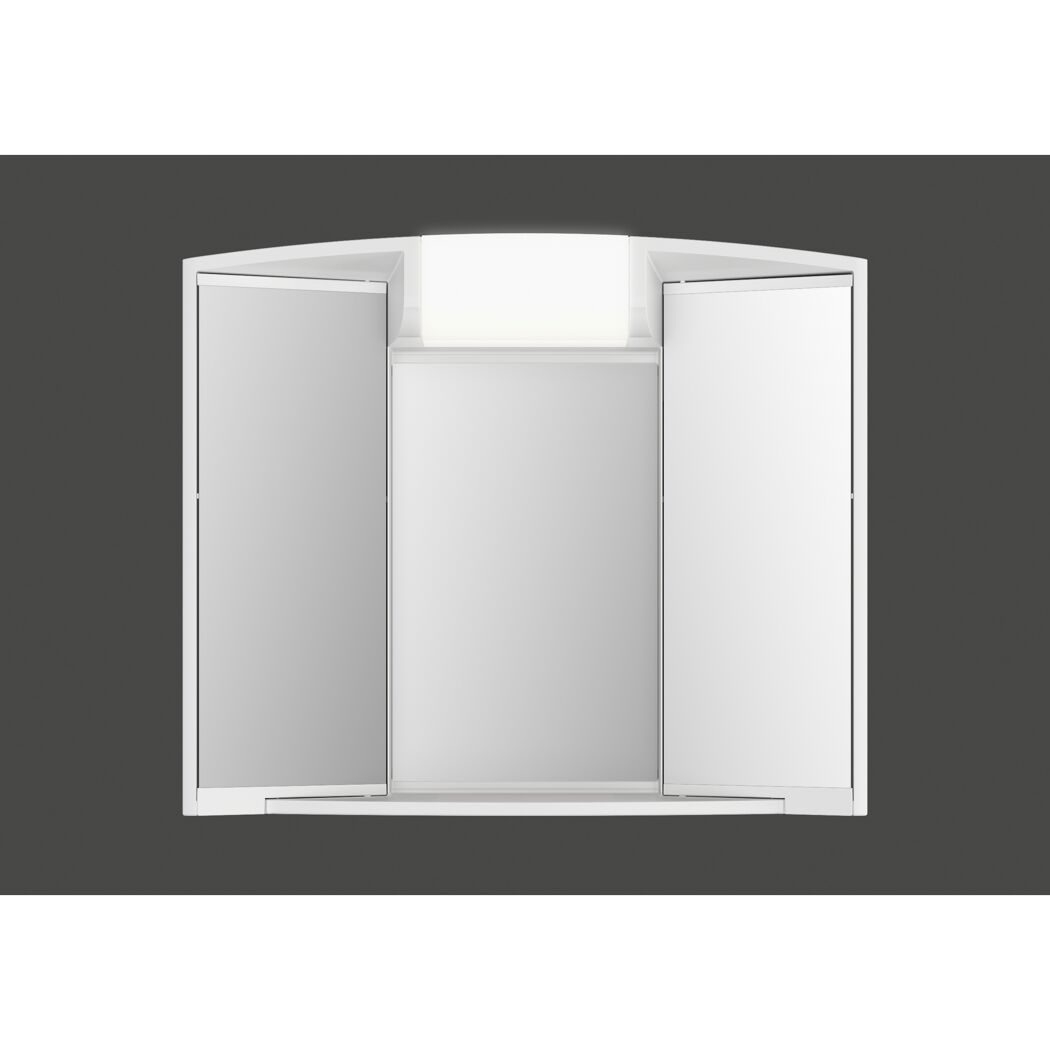 Weißer Spiegelschrank mit drei Spiegeltüren und Beleuchtung