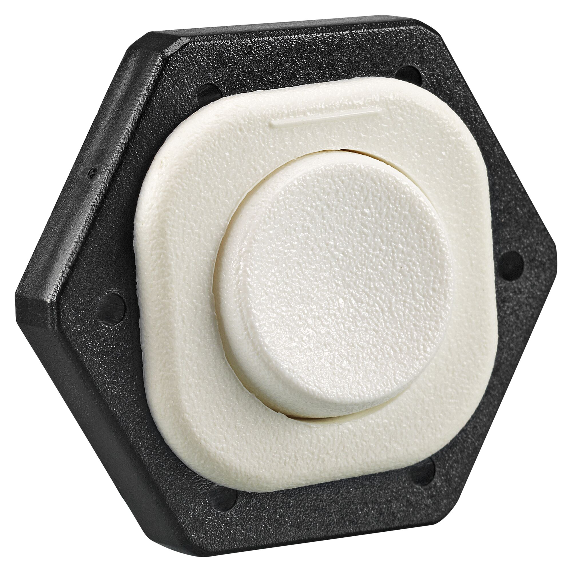 Weißer Wippschalter auf schwarzem sechseckigem Rahmen