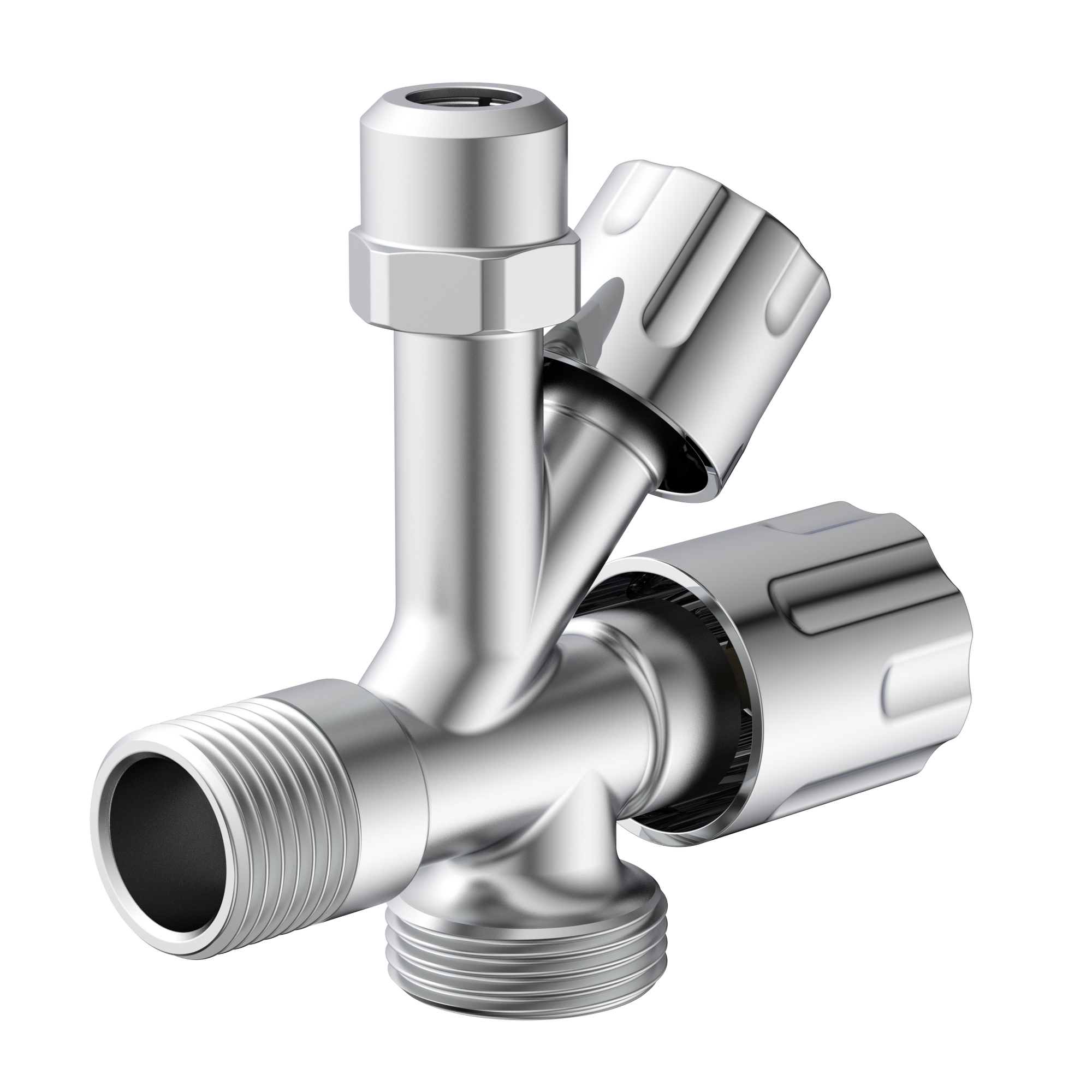 Geräte-Eckventil verchromt 1/2" AG x 3/4" AG x 3/8" AG x 10 mm