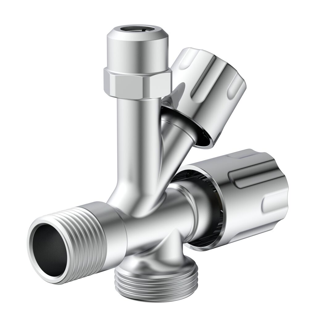 Geräte-Eckventil verchromt 1/2" AG x 3/4" AG x 3/8" AG x 10 mm