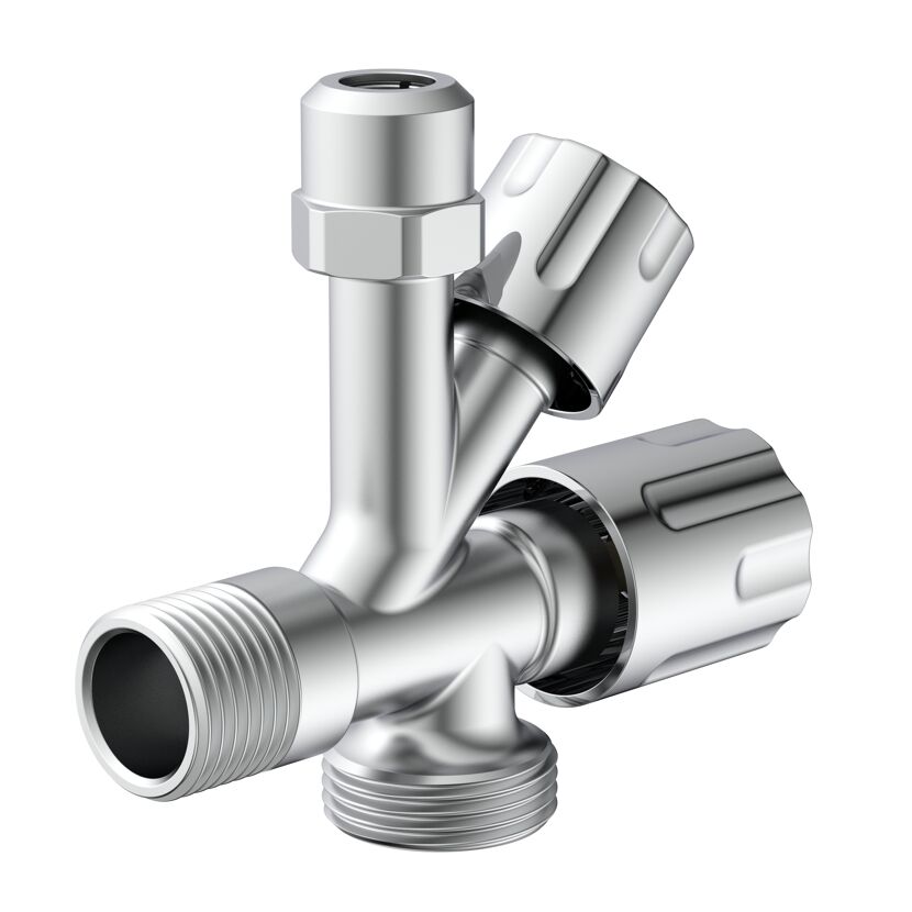 Geräte-Eckventil verchromt 1/2" AG x 3/4" AG x 3/8" AG x 10 mm