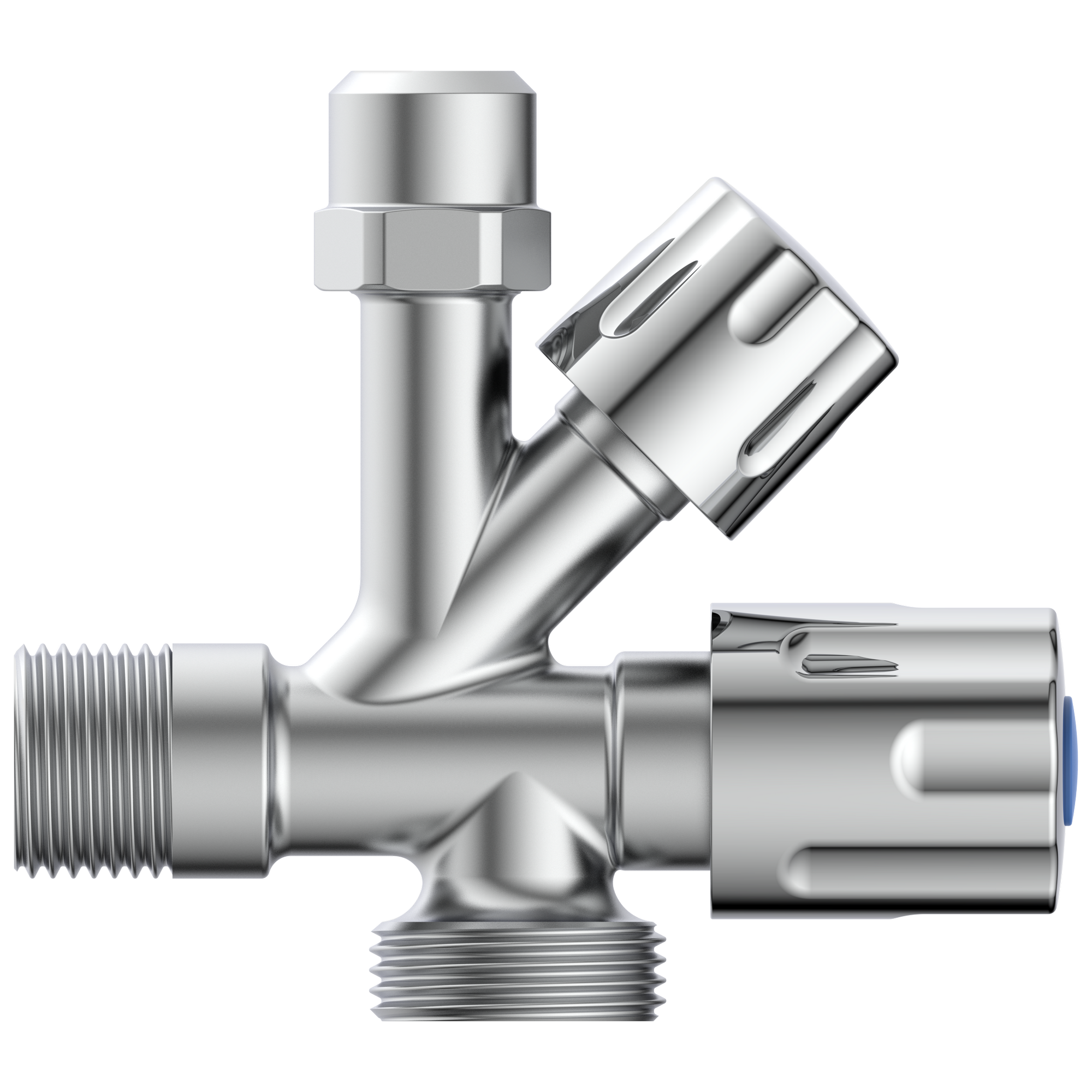 Geräte-Eckventil verchromt 1/2" AG x 3/4" AG x 3/8" AG x 10 mm