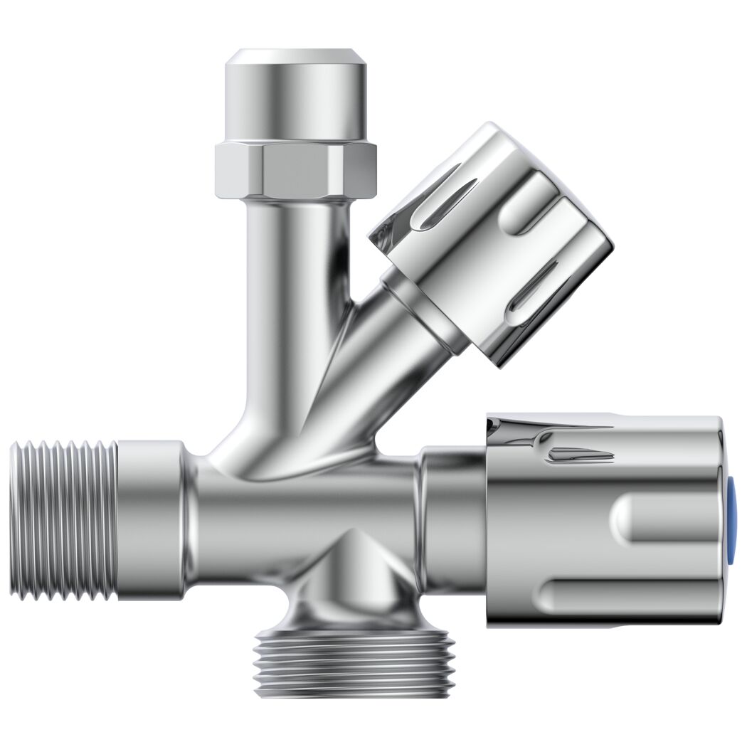 Geräte-Eckventil verchromt 1/2" AG x 3/4" AG x 3/8" AG x 10 mm