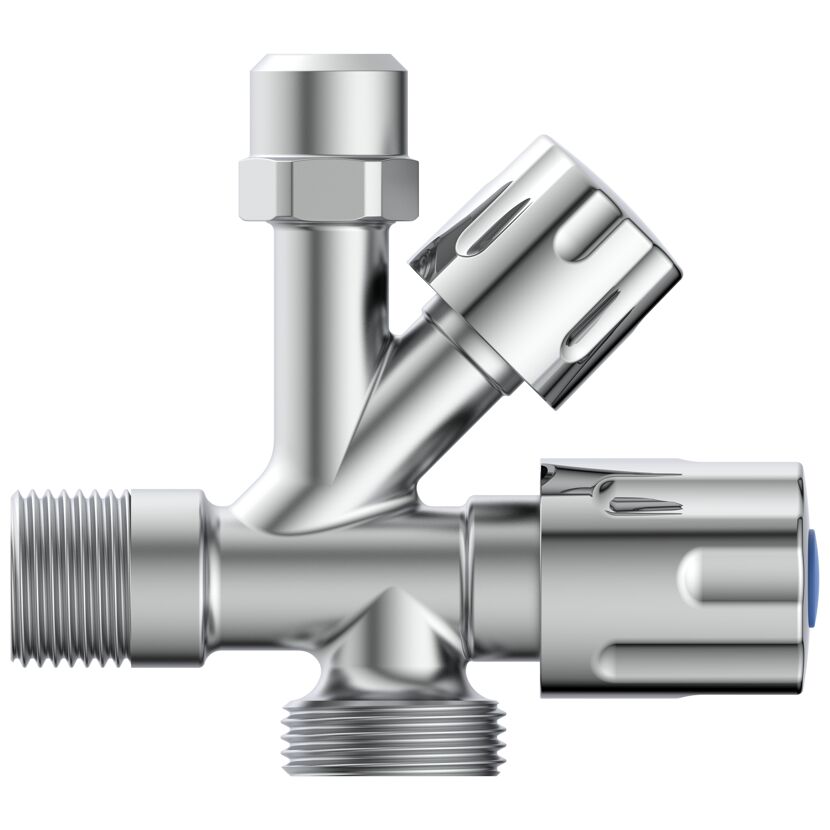 Geräte-Eckventil verchromt 1/2" AG x 3/4" AG x 3/8" AG x 10 mm