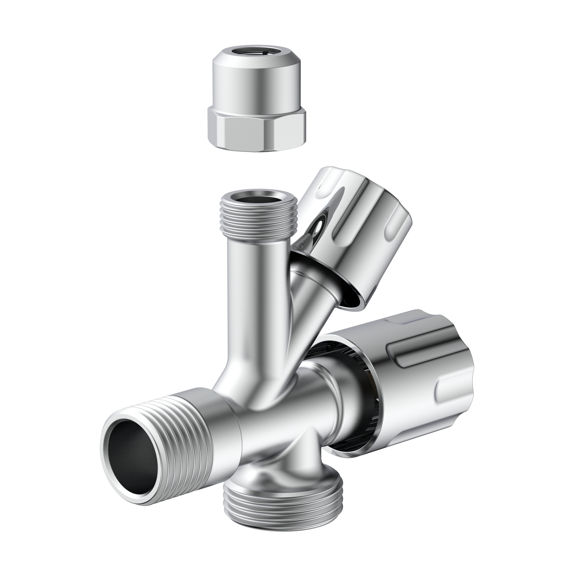 Geräte-Eckventil verchromt 1/2" AG x 3/4" AG x 3/8" AG x 10 mm