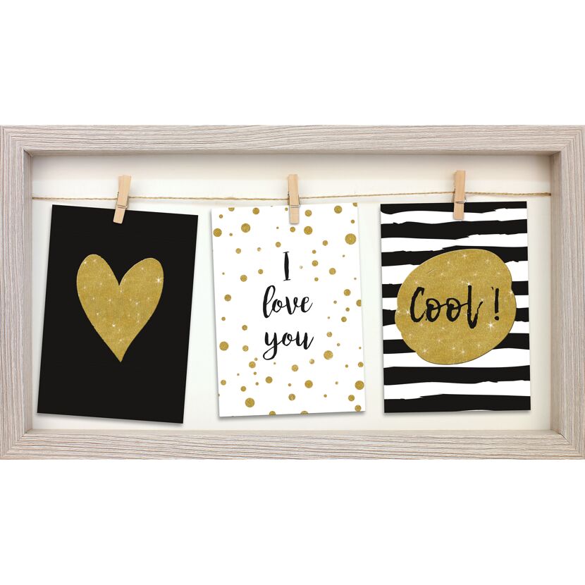 Collage Bilderrahmen mit drei Karten: Herz, I love you, Cool
