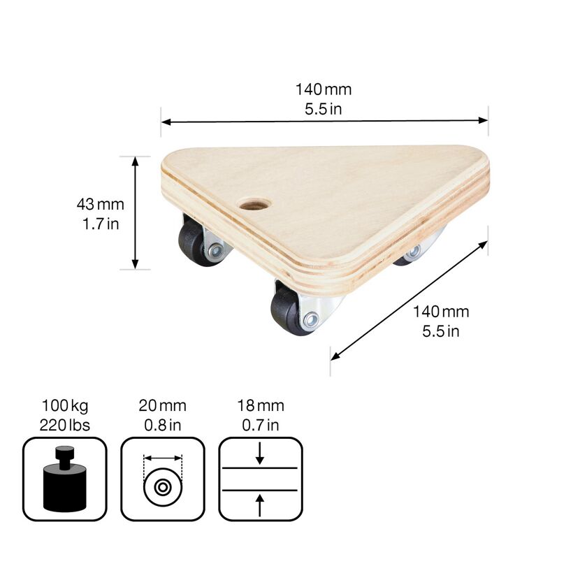 Transporthilfe 'MM1158' holzfarben 13,4 x 13,4 x 4,3 cm, 100 kg