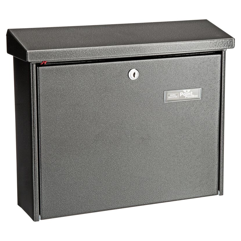 Grauer Briefkasten aus Stahlblech.