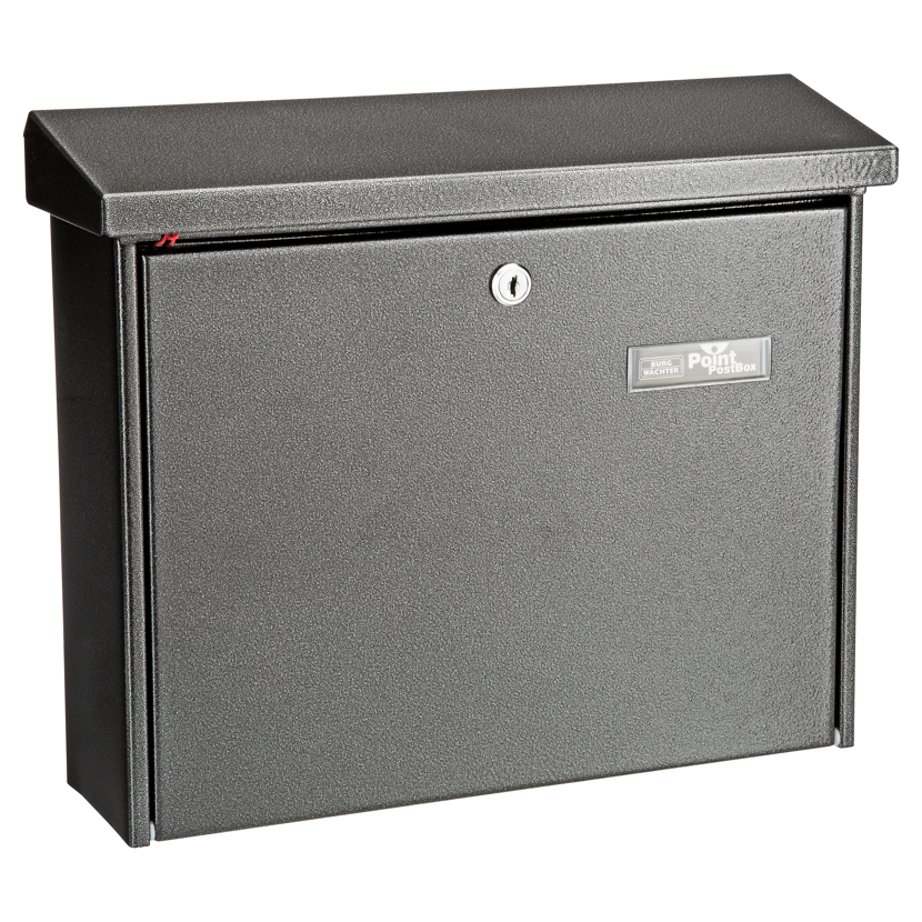 Grauer Briefkasten aus Stahlblech.