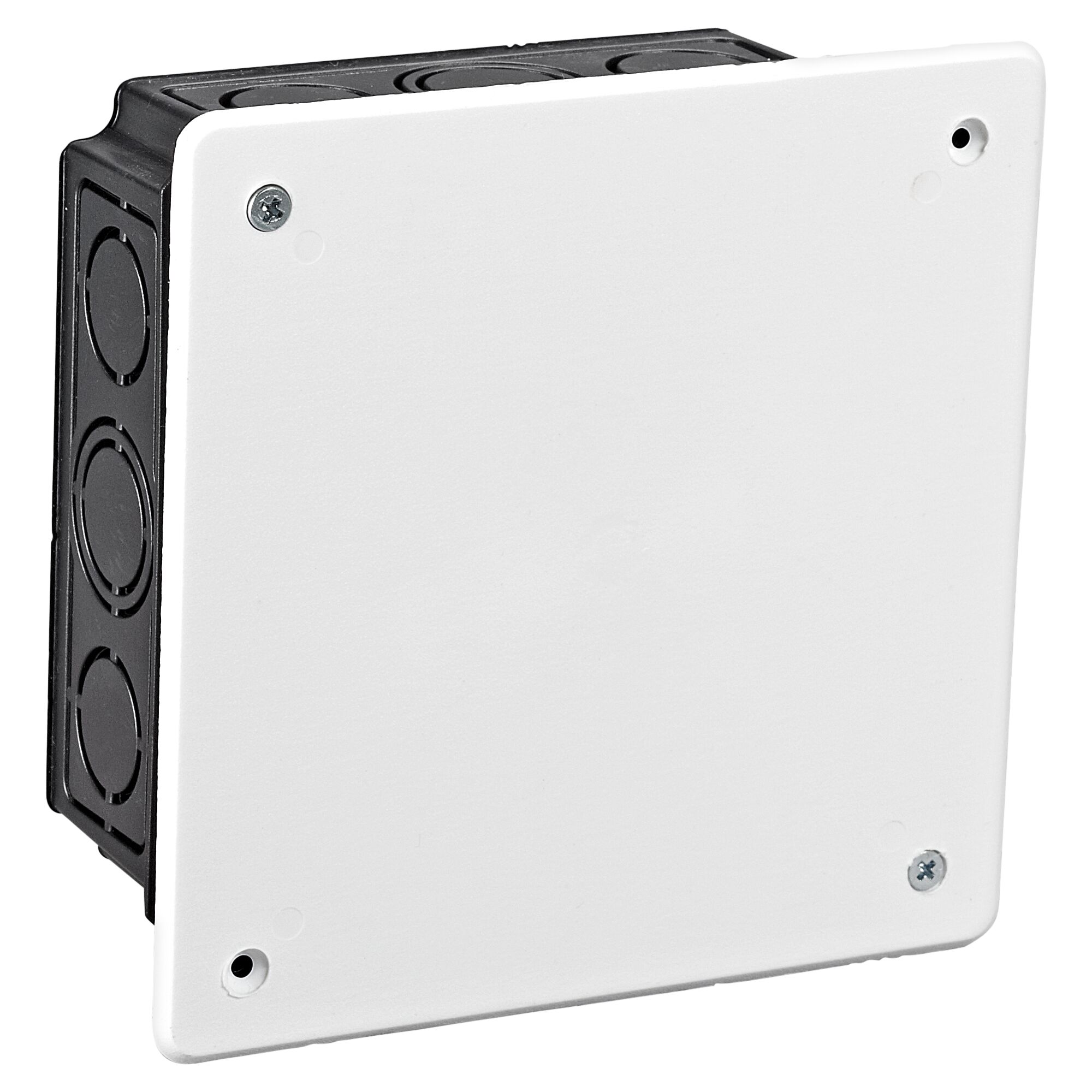 Weißer Abzweigkasten mit schwarzem Kunststoffrand