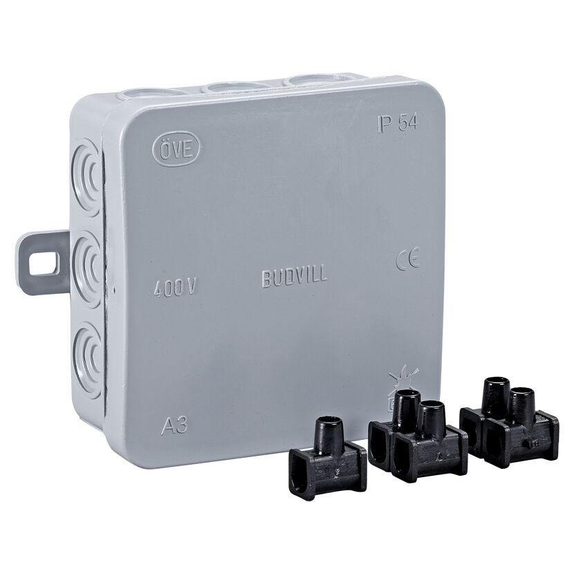 Budvill Abzweigkasten Aufputz 85 x 85 x 37mm IP54 mit Klemmblock