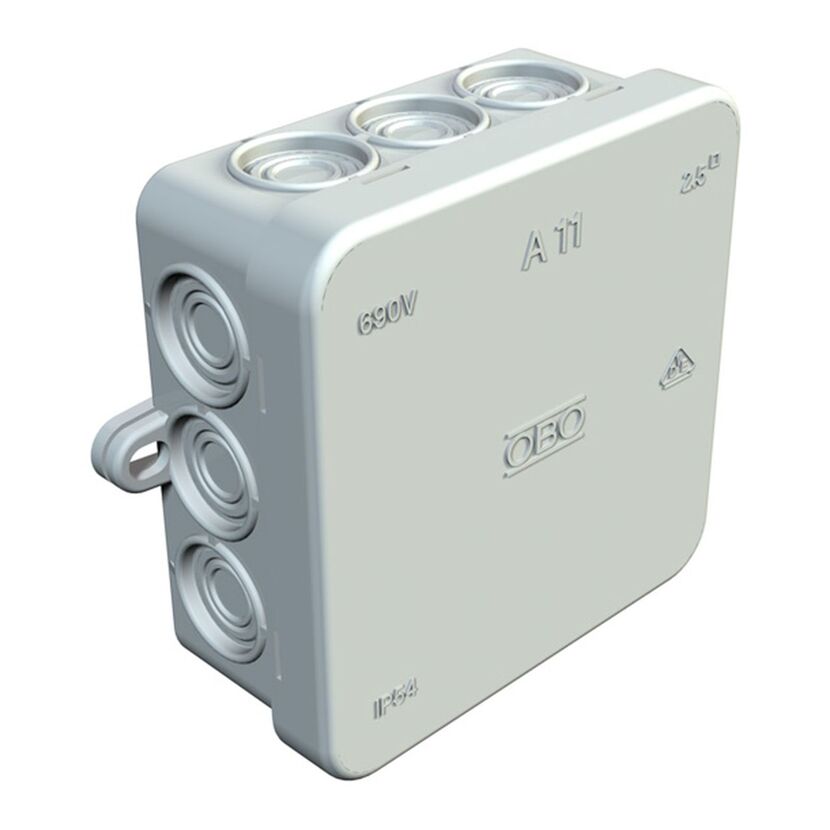 Grauer OBO Abzweigkasten AP 85x85x40mm IP54