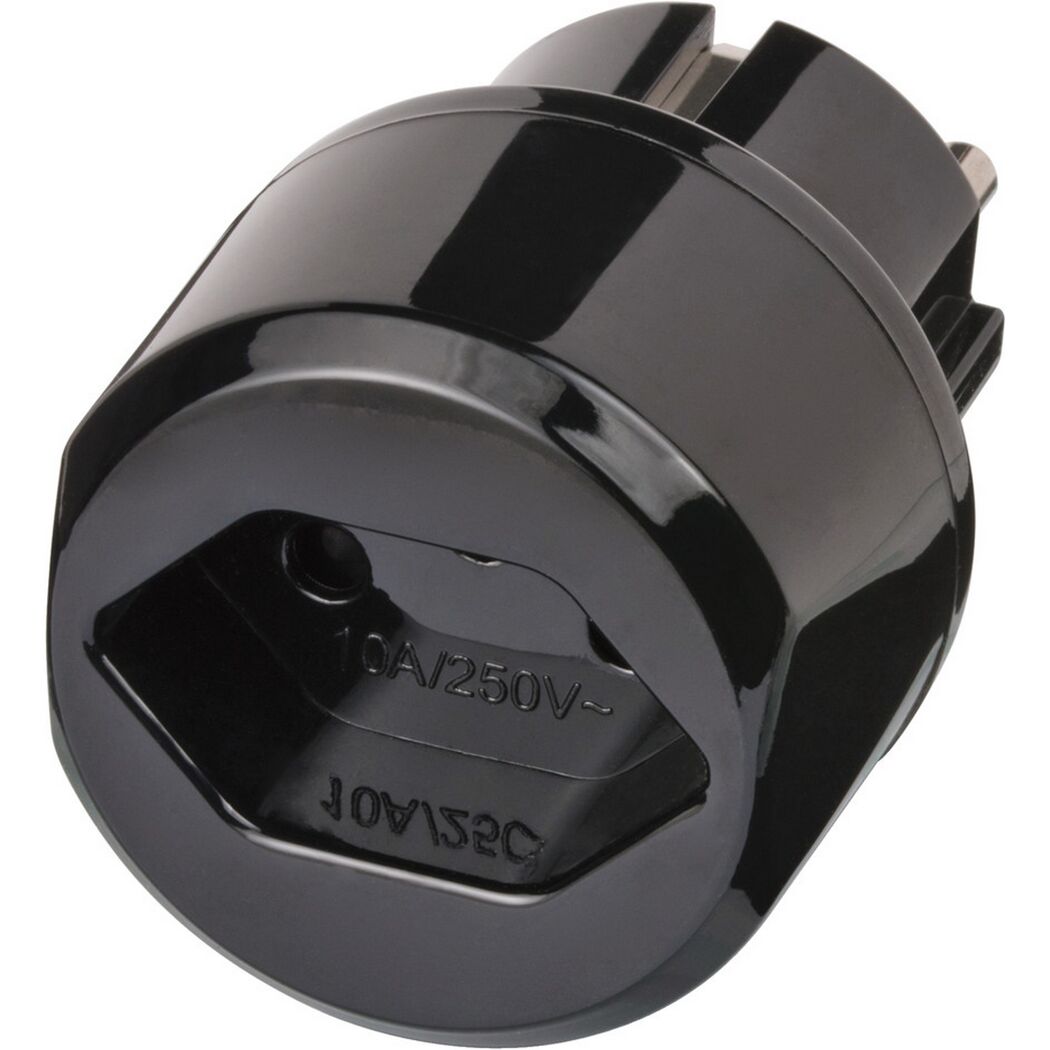 Schwarzer Reisestecker für CH/Schuko
