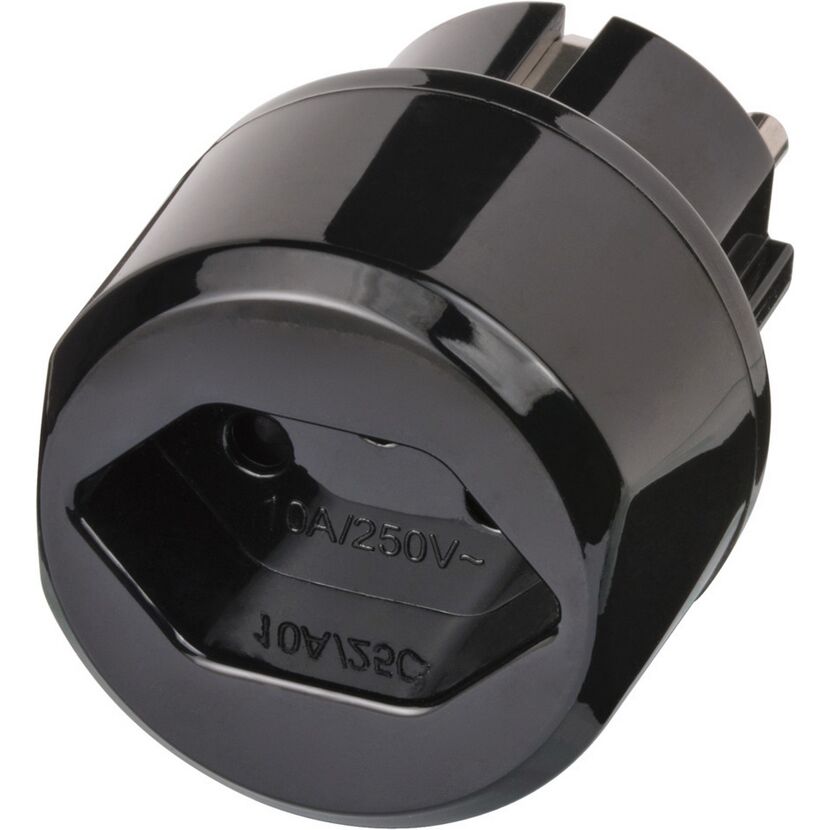 Schwarzer Reisestecker für CH/Schuko
