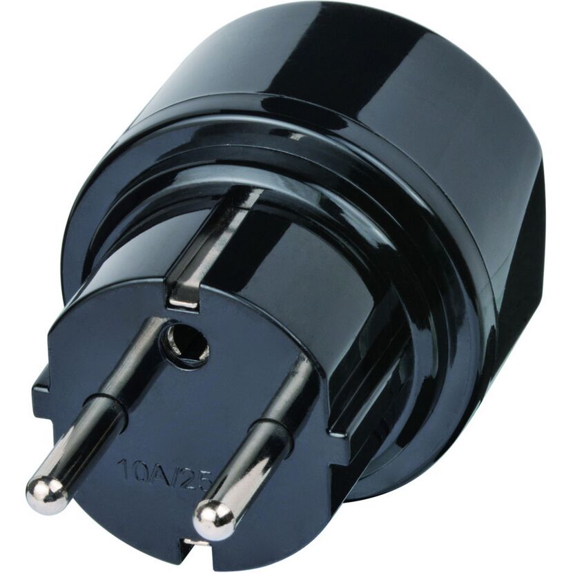 Schwarzer Reisestecker Typ CH/Schuko