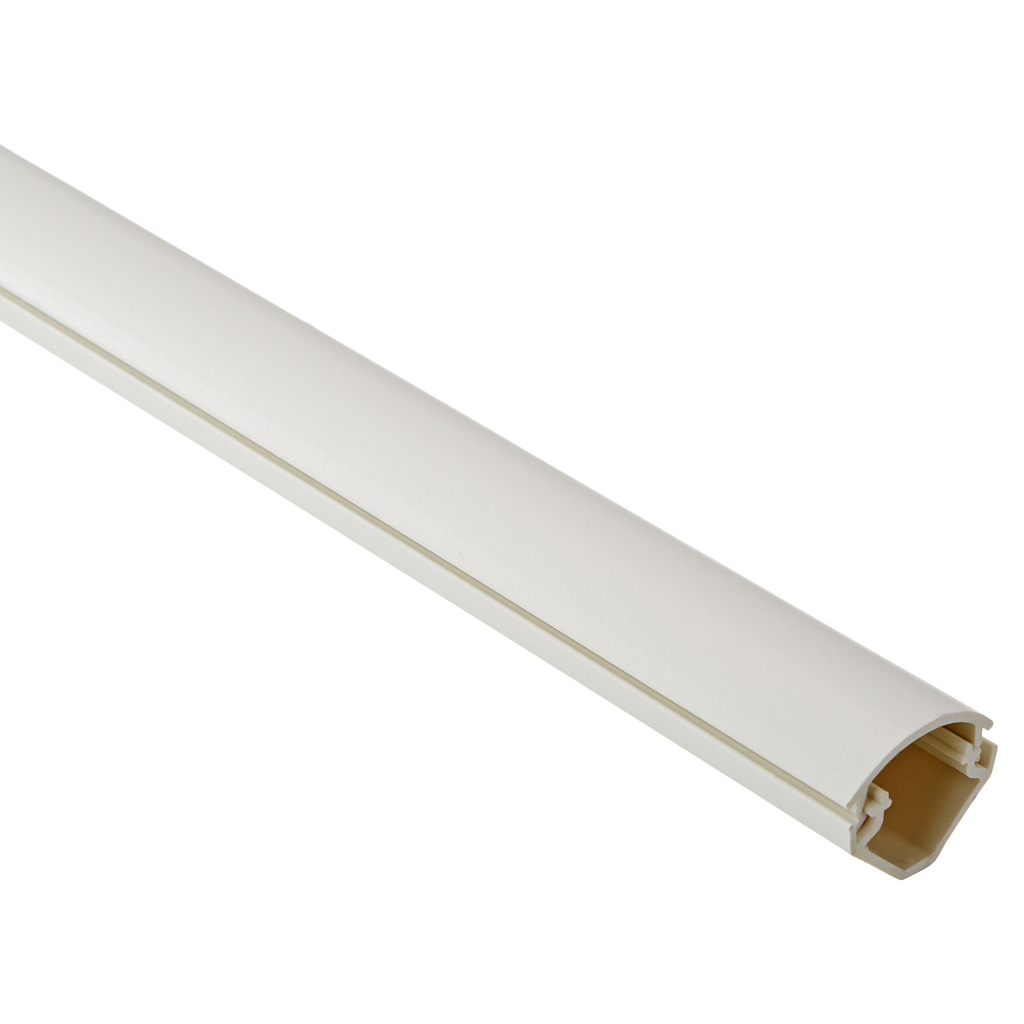 Weißer Eckkanal aus Kunststoff, 2 m lang.