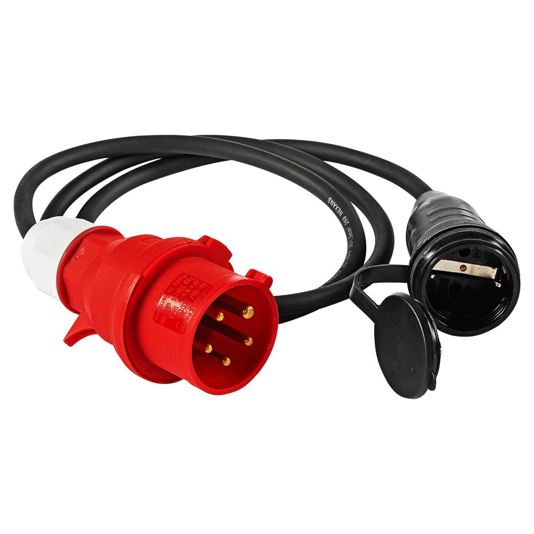 Rotes und schwarzes Kabel mit Stecker