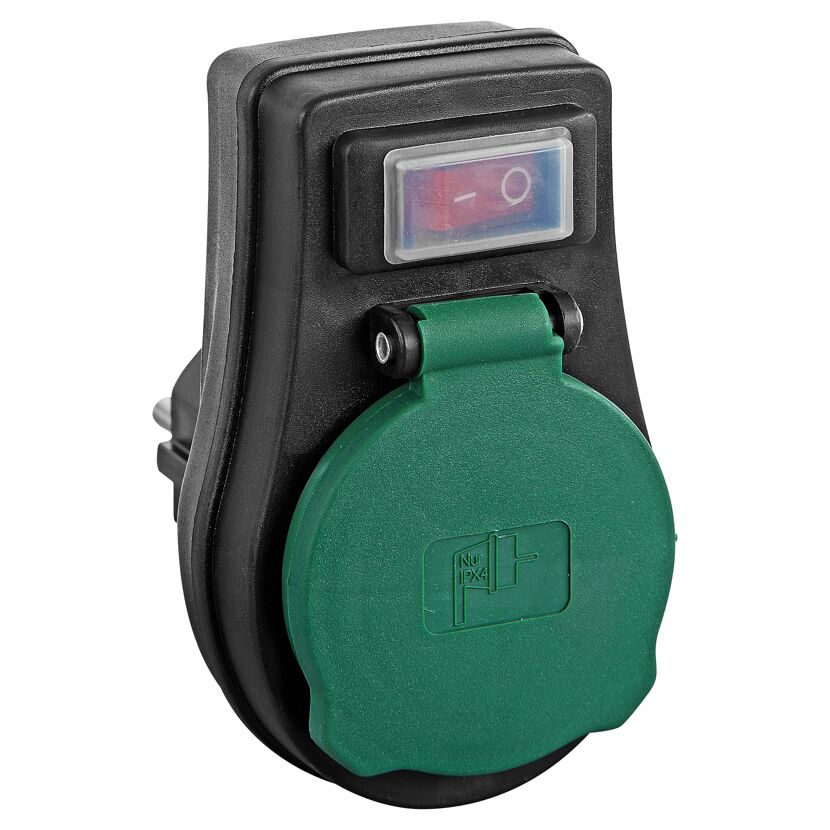 Adapter mit Schalter, IP44, schwarz-grün