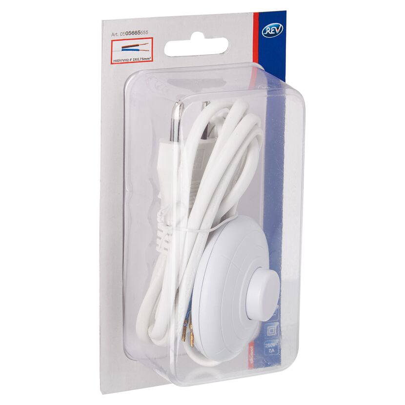 Weißer Fußtretschalter mit Kabel und Eurostecker