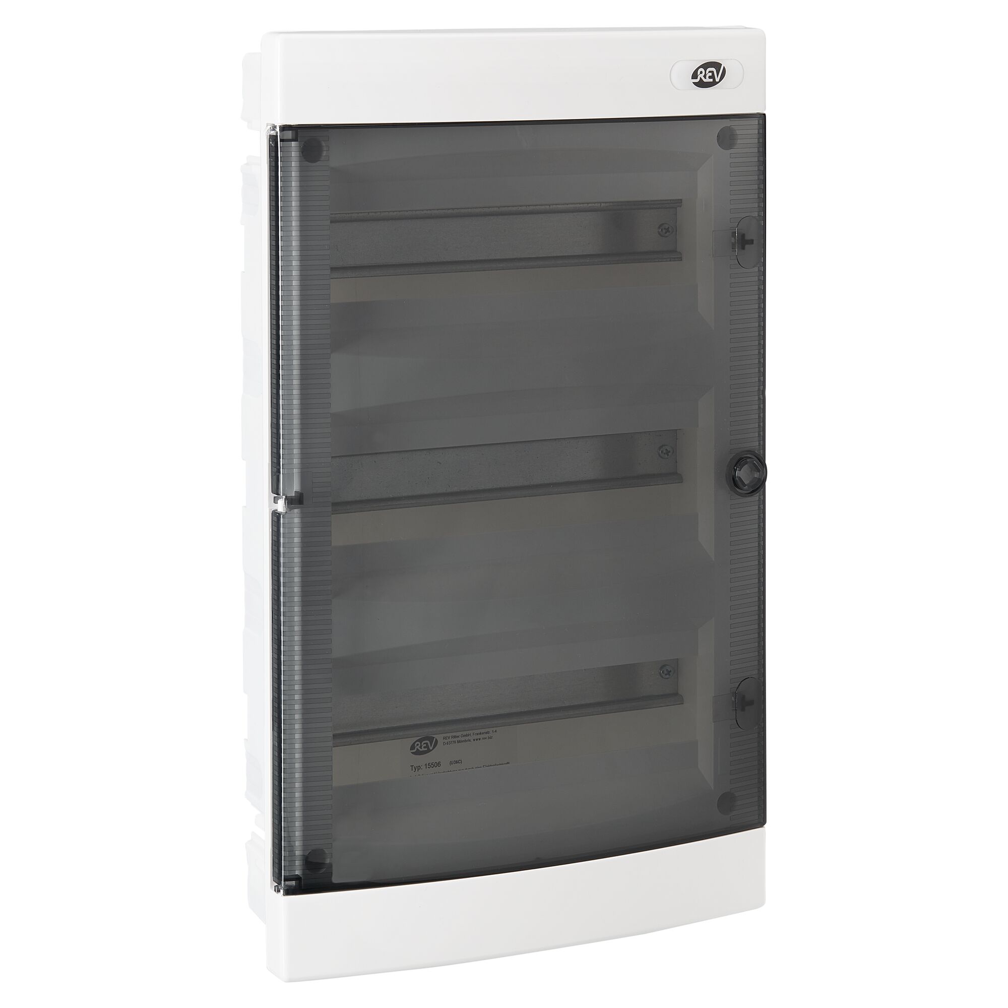 Weißer Kleinverteiler mit transparenter Tür