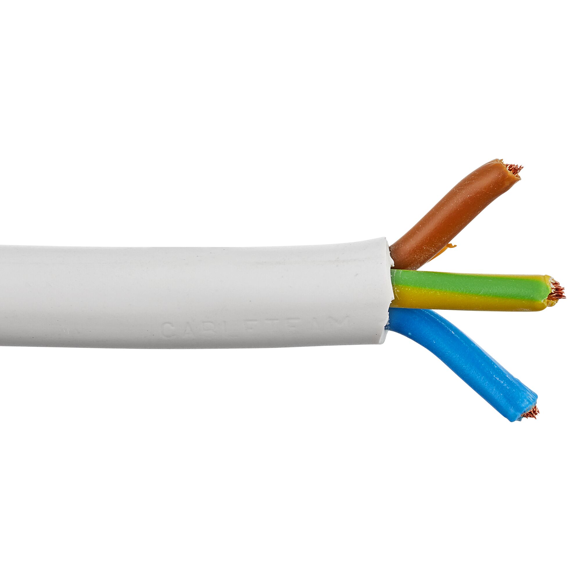 Weißes Kabel mit drei farbigen Adern