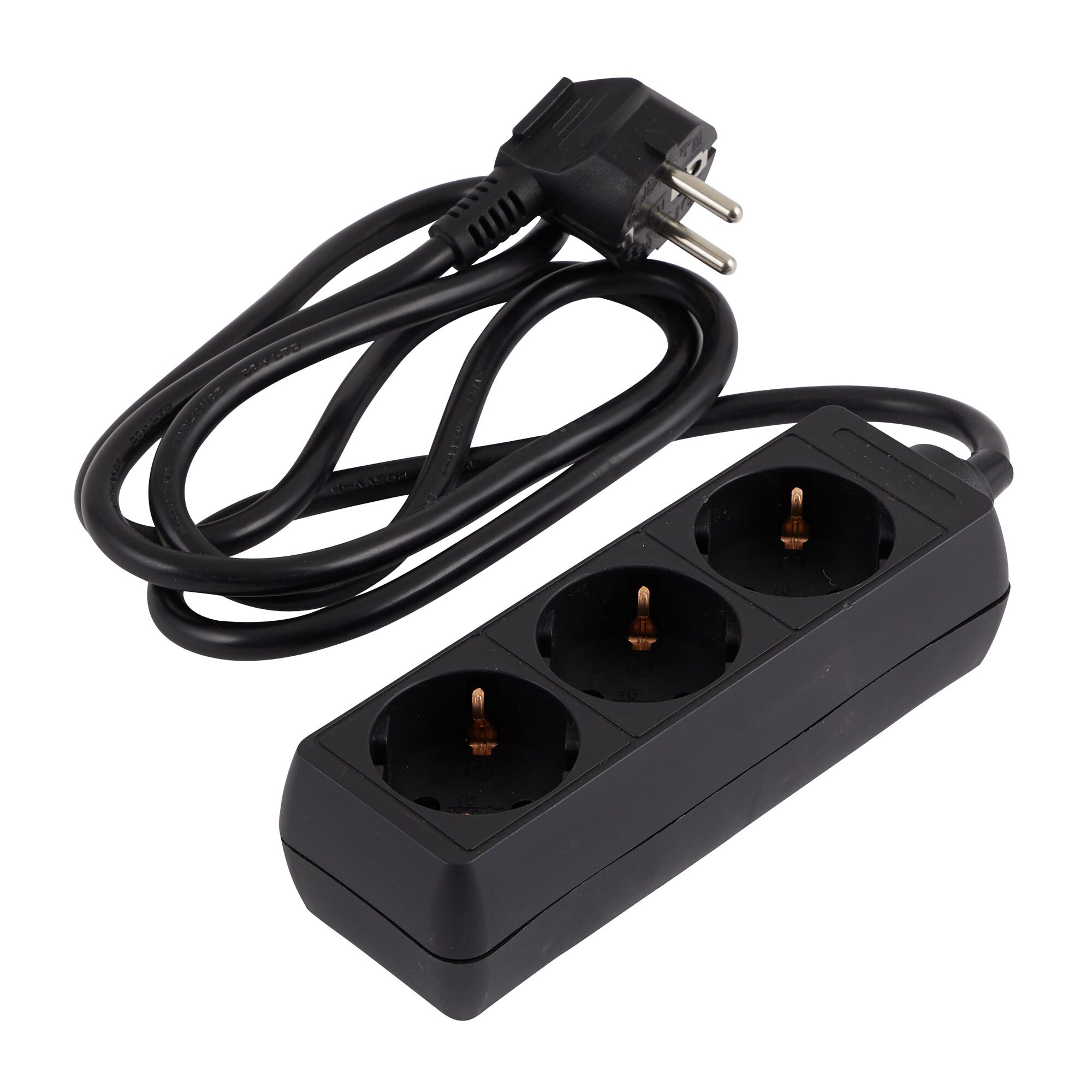 Schwarze Steckerleiste mit drei Steckdosen