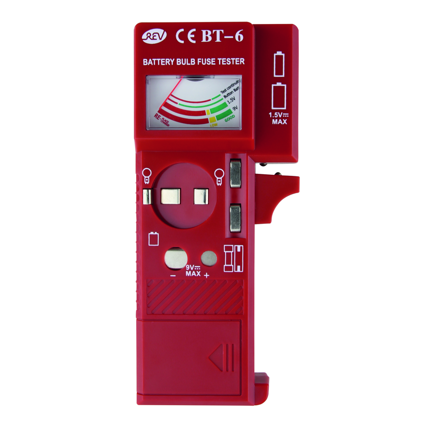 REV Batterieprüfer rot mit analoger Anzeige
