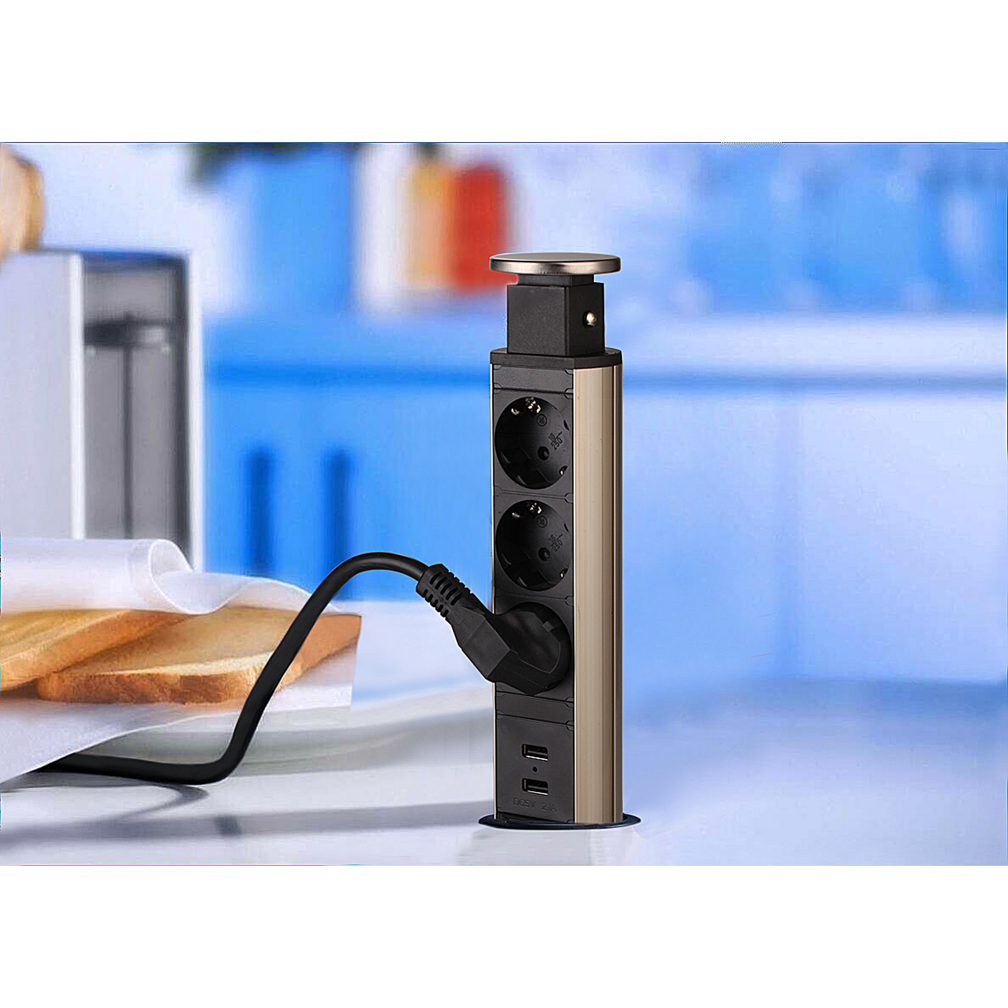 Versenkbare Einbau-Steckdosenleiste mit USB schwarz 3-fach + product picture