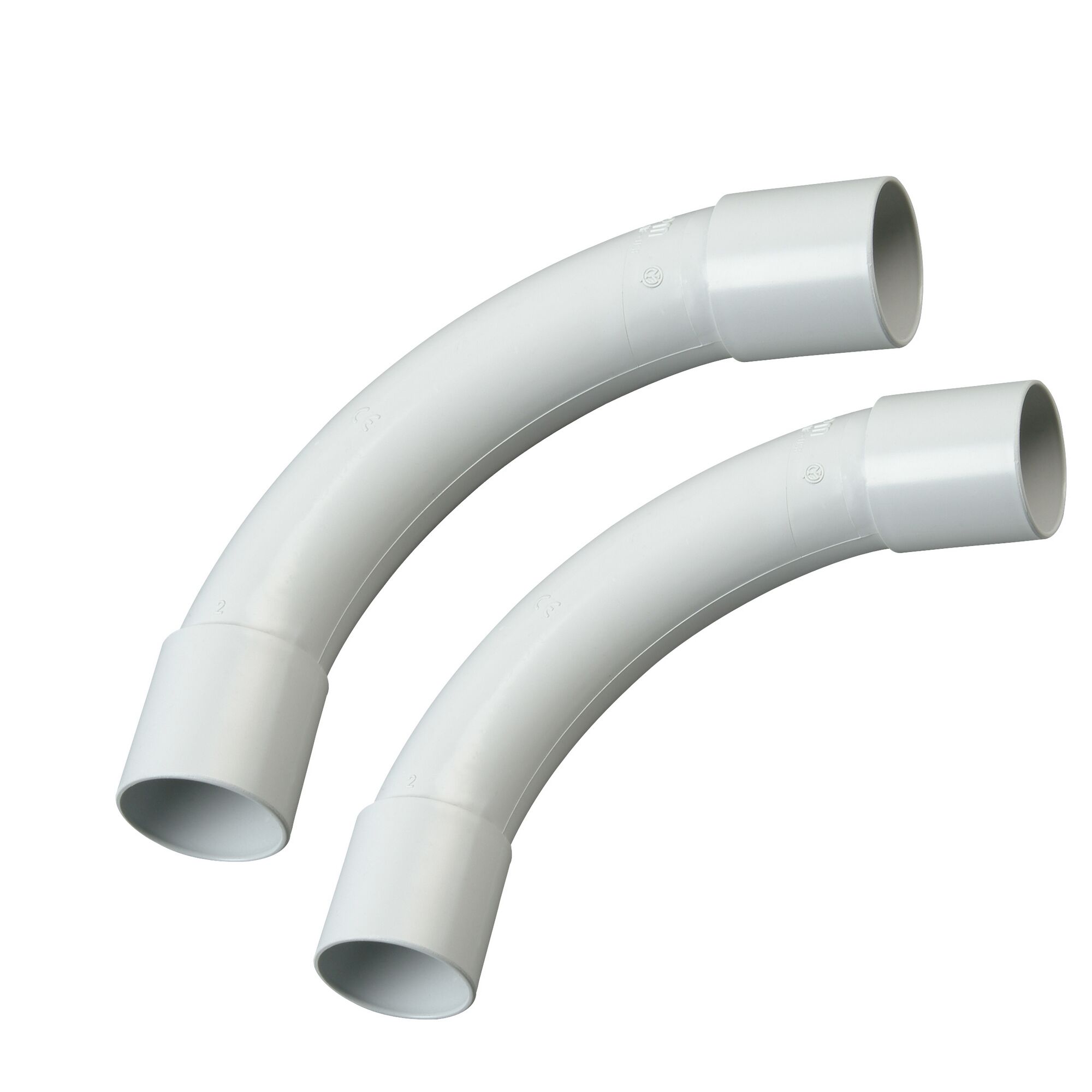 Zwei weiße Steckbögen für ein IISO-Rohr