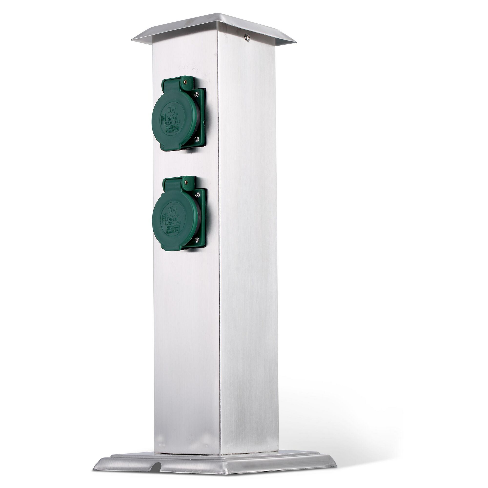 Steckdosensäule mit zwei grünen Außensteckdosen