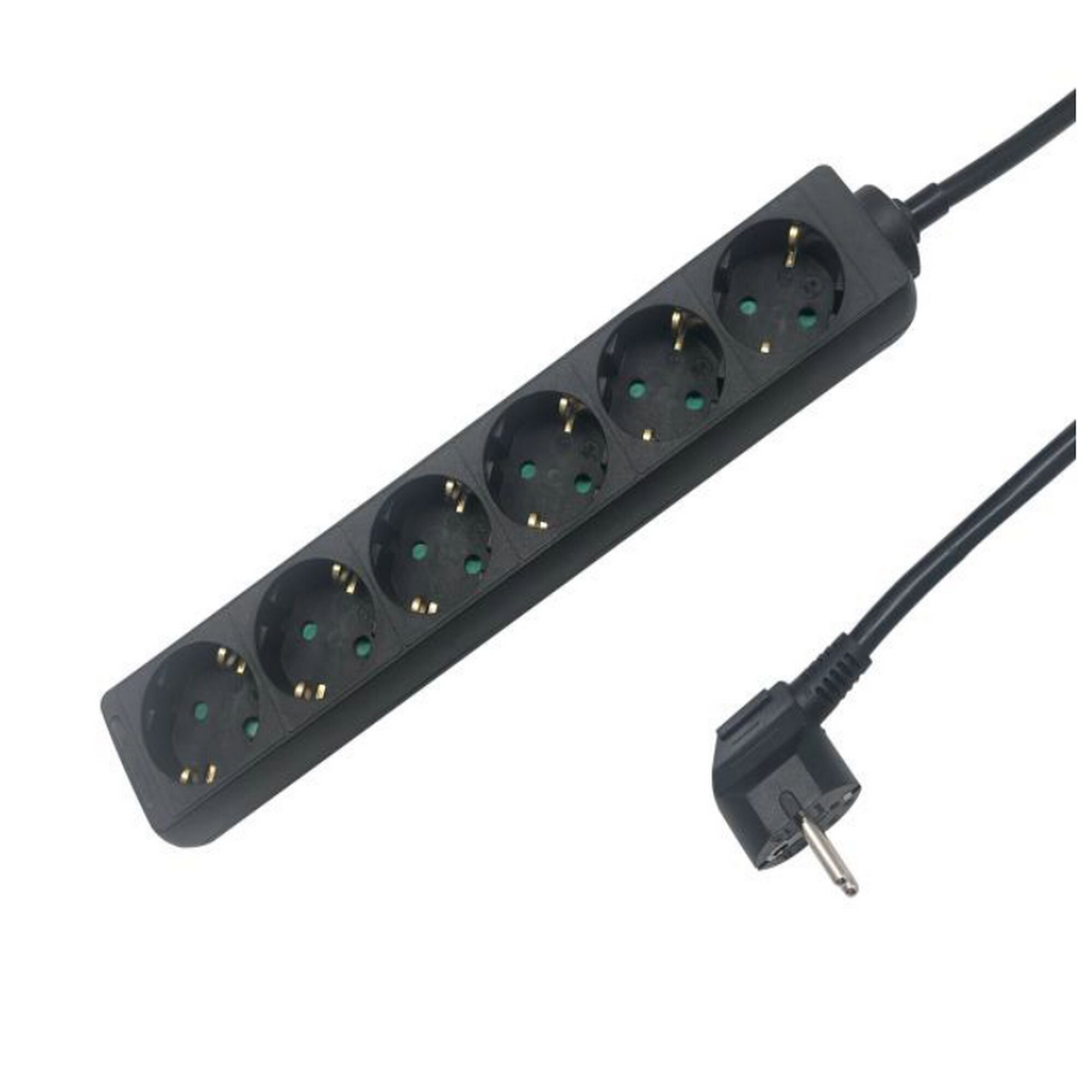 Schwarze Steckerleiste mit sechs Steckplätzen