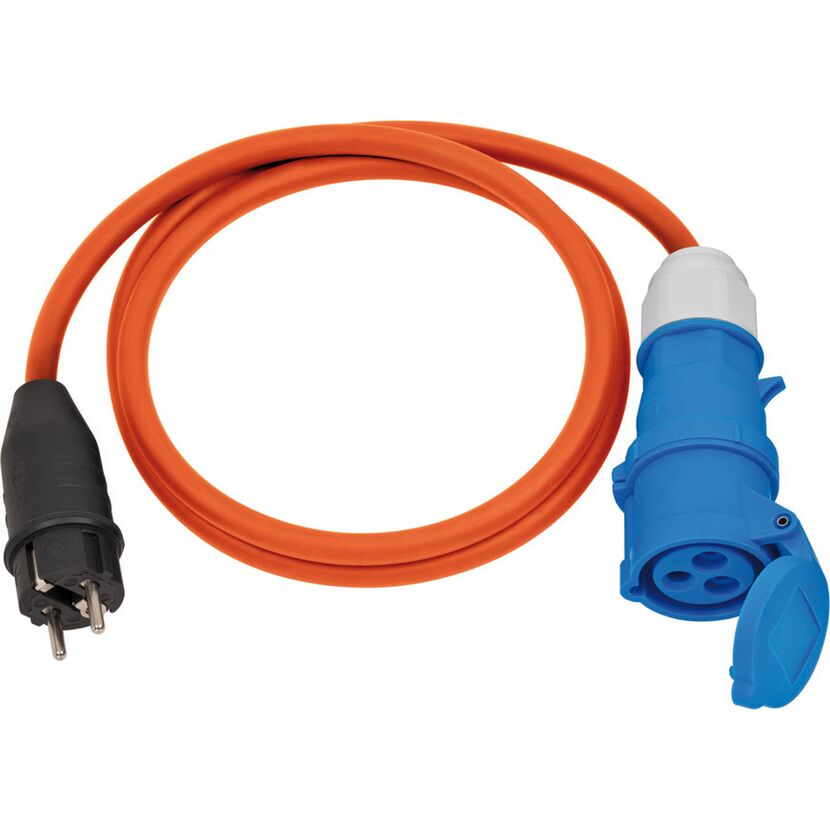 Orangefarbenes Adapterkabel mit blauem Stecker
