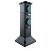 Schwarze Steckdosensäule mit zwei grünen Außensteckdosen.
