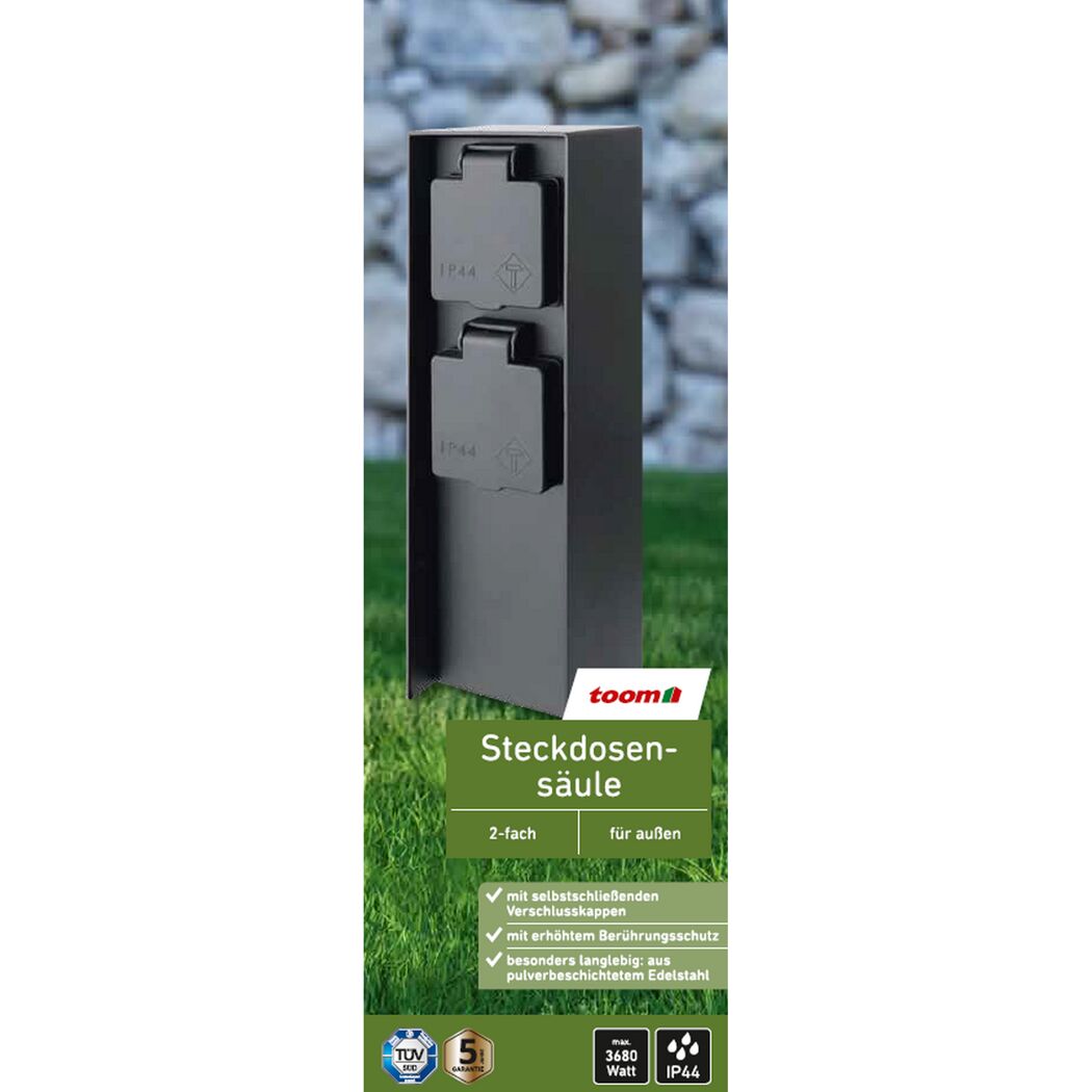 Steckdosensäule Edelstahl schwarz 2-fach