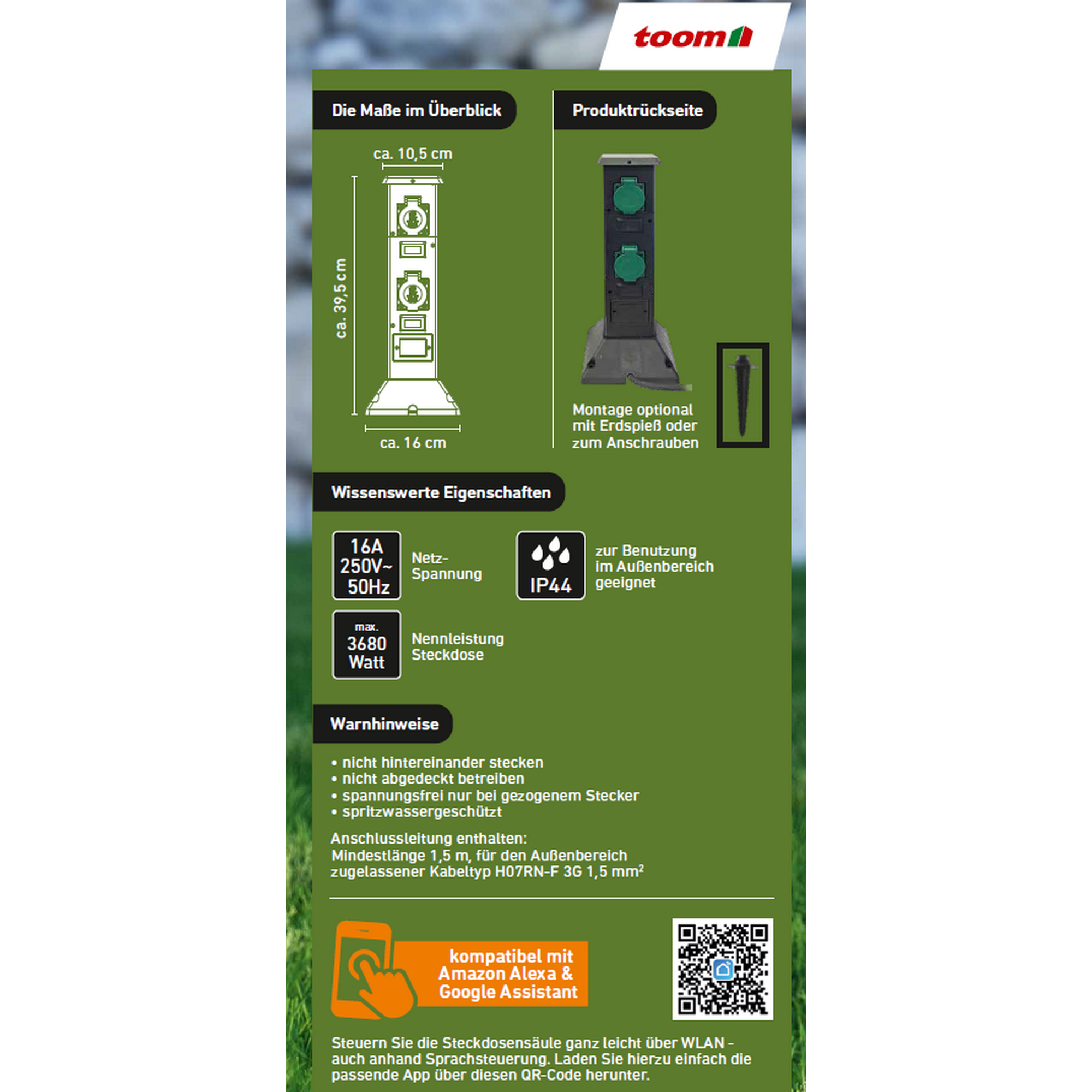 Wifi-Steckdosensäule mit Erdspieß Kunststoff schwarz 4-fach + product picture