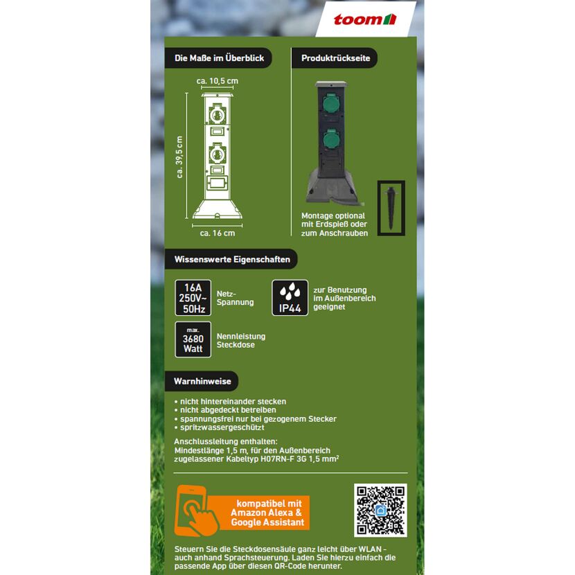 WLAN-Steckdosensäule mit vier Steckdosen