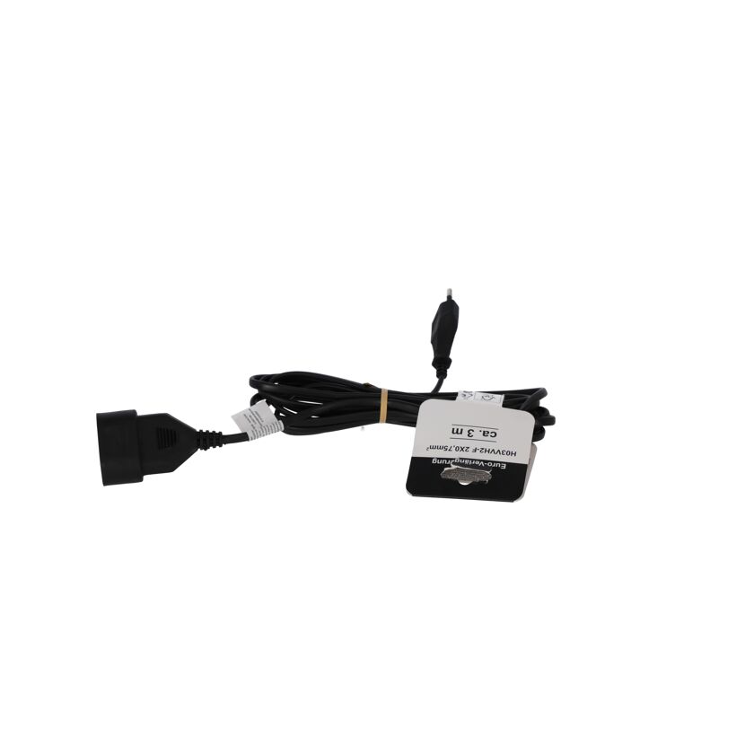 Schwarze Euro-Verlängerung 3 Meter lang mit Stecker und Buchse.