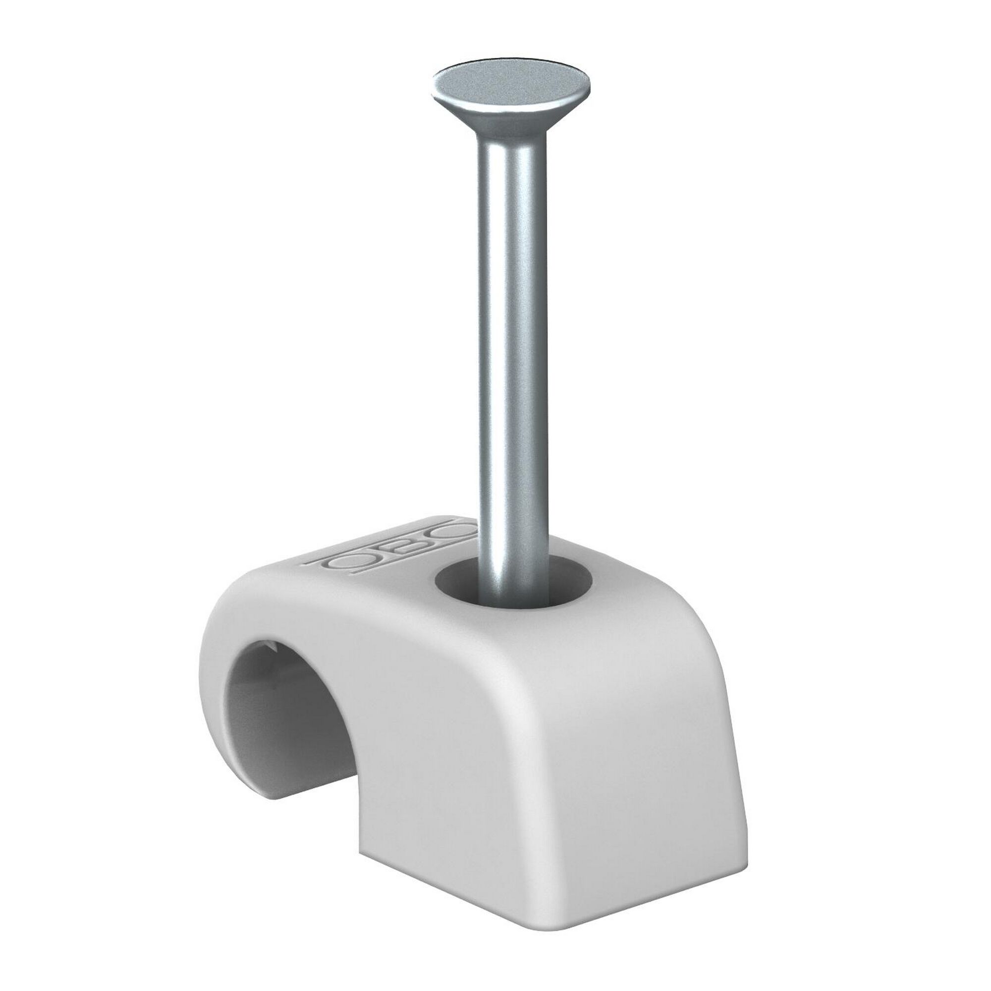 Grauer Kabelclip mit Nagel